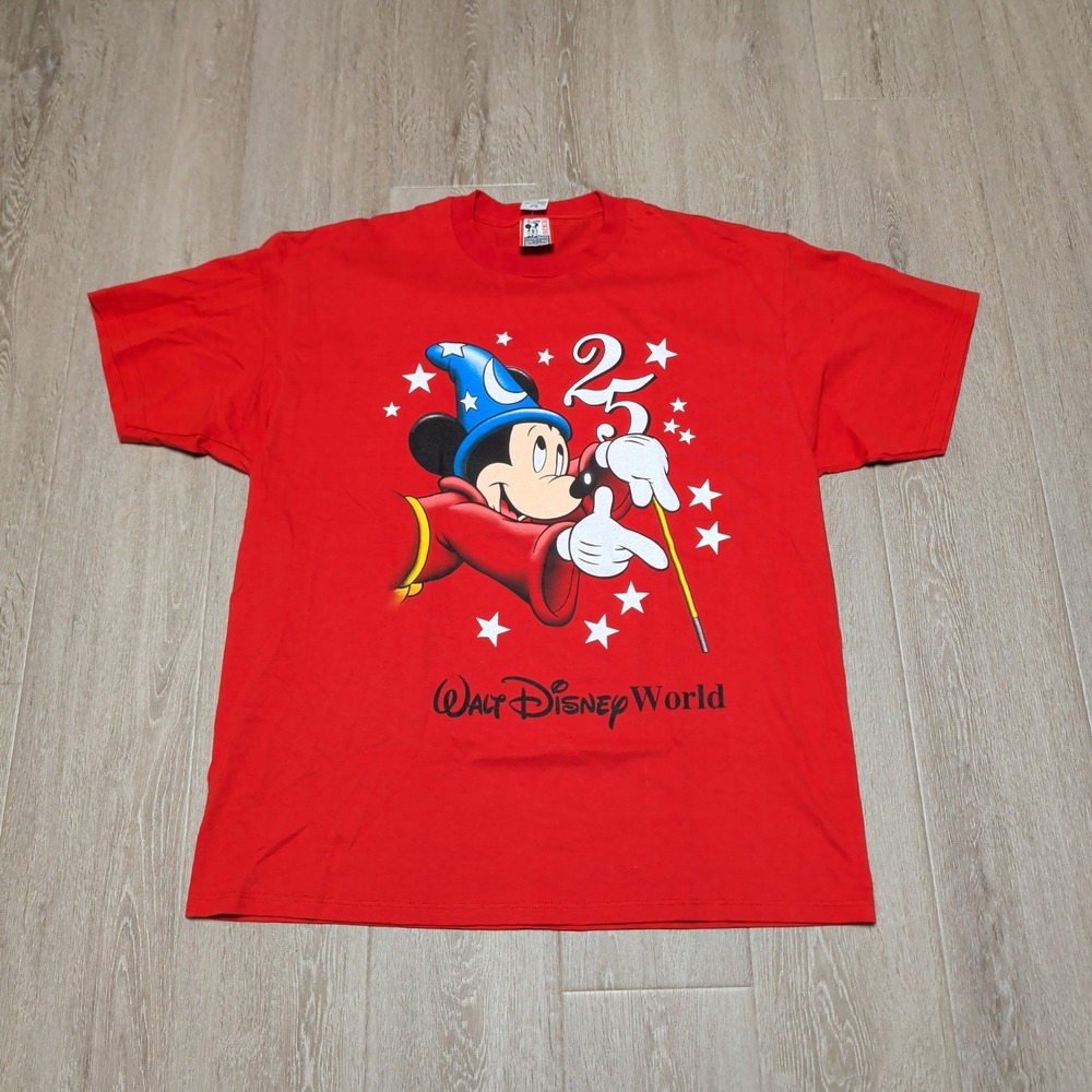 New Vintage Walt Disney World 25th Anniversary‎ Fantasia Mickey T-Shirt Red XXL